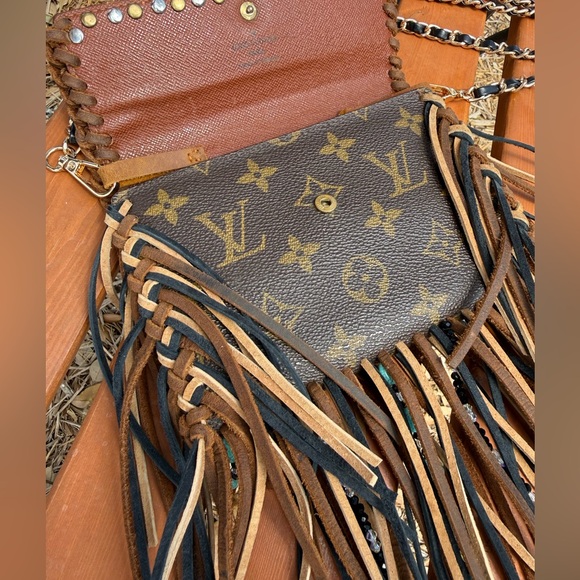 Louis Vuitton Brown Monogram Fringe Crossbody with Turquoise Studs - Picture 11 of 14
